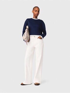 Maje White High Waisted Wide Leg Jeans Gold Button Detail Size 40 US 8 M